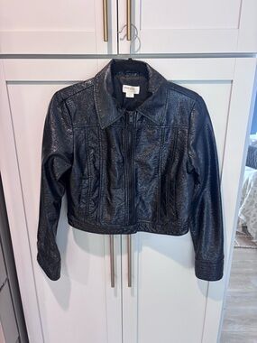 Anthropologie Black Faux Leather Zip-Front Jacket